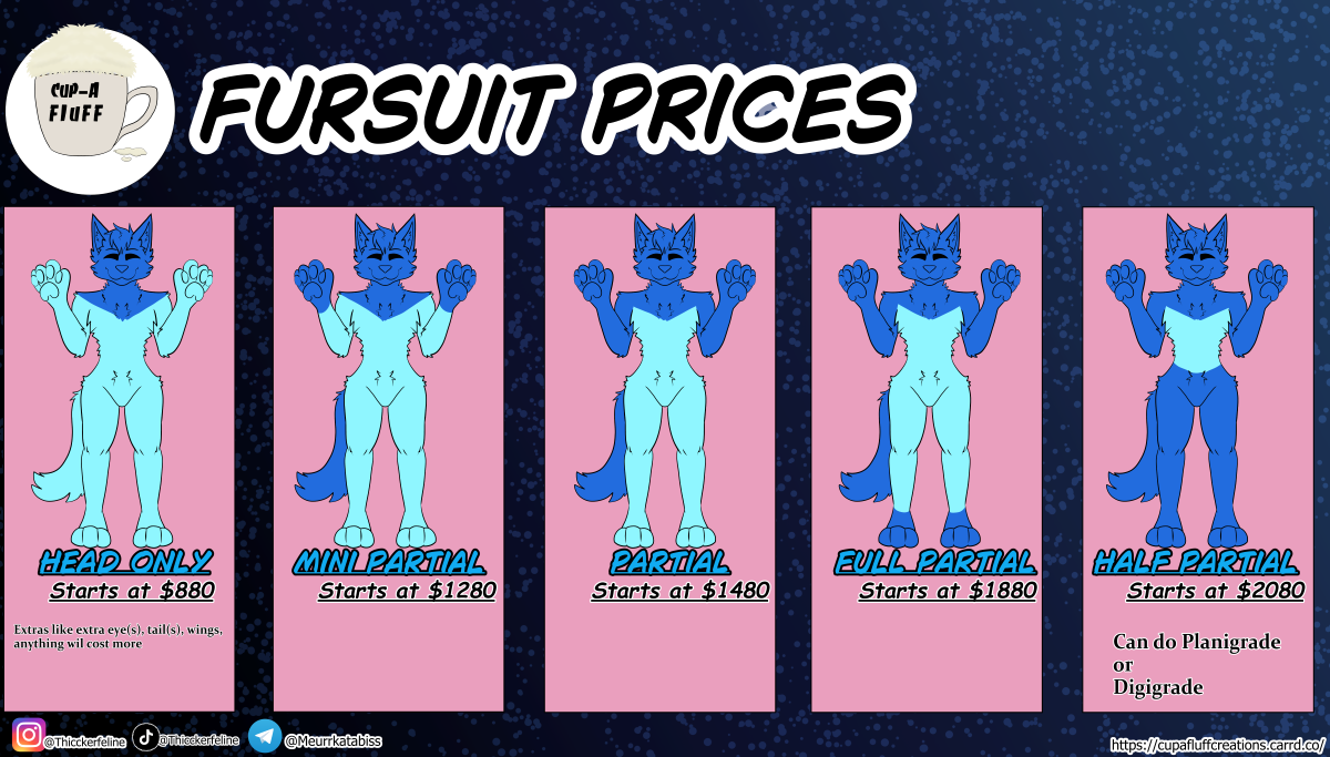 We also do plushy props and other fursuit specific parts! Just ask!